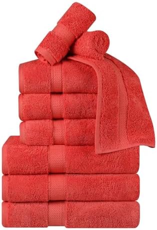 Superior Egyptian Cotton 800 GSM Plush & Absorbent, 9 Piece Set, Coral
