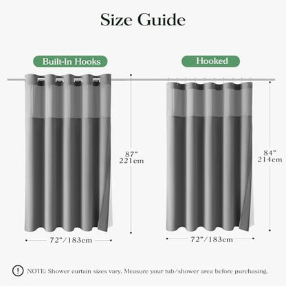 Dynamene Grey Hook Free Waffle Shower Curtain & Snap-in Fabric Liner,72x87