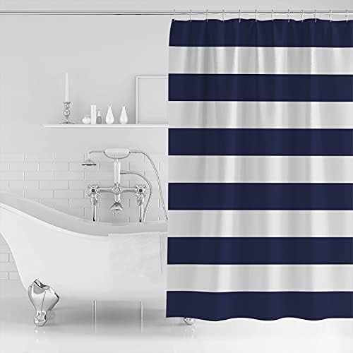 Shower Curtain Bathroom Set Navy Blue and White Stripe Waterproof Shower Curtains with Grommets Hooks Modern Stripes Pattern Privacy Bath Curtain for Bathtub Decor 60x72in