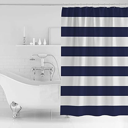 Shower Curtain Bathroom Set Navy Blue and White Stripe Waterproof Shower Curtains with Grommets Hooks Modern Stripes Pattern Privacy Bath Curtain for Bathtub Decor 48x72in