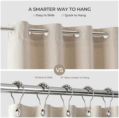 River Dream Linen Textured No Hooks Shower Curtain with Liner,Linen,71x80