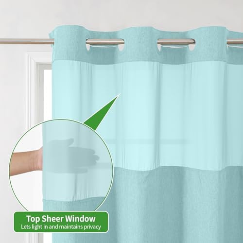 eachope No Hook Linen Texture Shower Curtain with Snap-in Liner,71x74 Teal