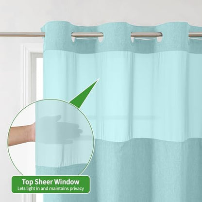 eachope No Hook Linen Texture Shower Curtain with Snap-in Liner,71x74 Teal