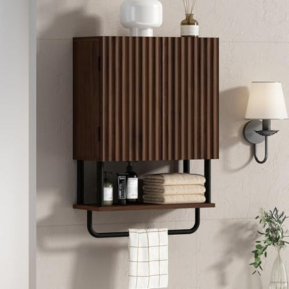 RUSTOWN Fluted Bathroom Wall Cabinet with 2 Doors, 3-Tier Medicine Cabinet