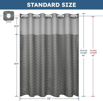 FADOTY Grey No Hook Shower Curtain Set with Snap in Liner, 71'' x 86''