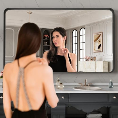 LOAAO 48X28 Inch Black Metal Framed Bathroom Mirror for Wall