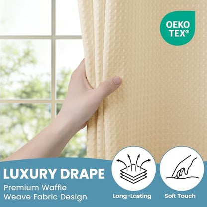 SORTTO No Hook Waffle Shower Curtain with Snap in Liner Set, 71x74, Cream