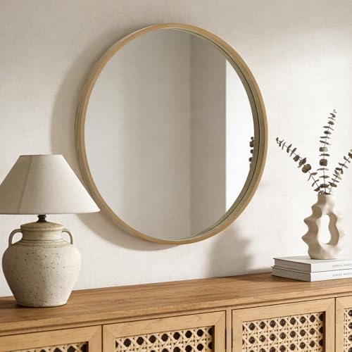 WallBeyond Round Wood Mirror, 32" Round Modern Decoration Large Circle Wall Mirror for Bathroom Living Room Bedroom Entryway, Natural