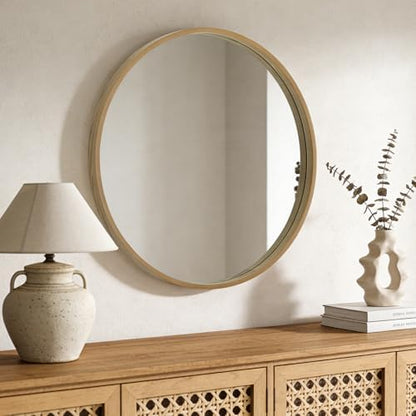 WallBeyond Round Wood Mirror, 32" Round Modern Decoration Large Circle Wall Mirror for Bathroom Living Room Bedroom Entryway, Natural