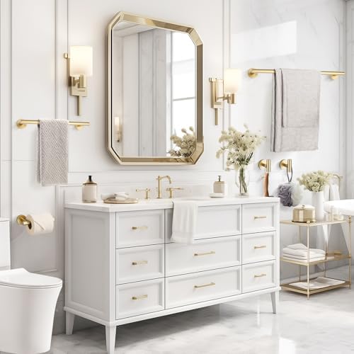 TURS Brushed Gold 10 Pieces Bathroom Hardware Set, SUS304 Stainless Steel 24 Inch Bath Towel Bar Set, Round Bathroom Accessories Kit Wall Mounted
