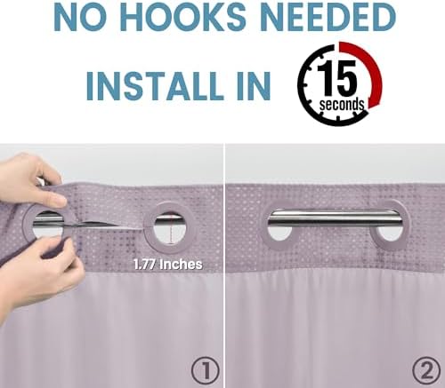 EUTXL Heavyweight Waffle No Hook Shower Curtain with Liner, Lavender, 71x74