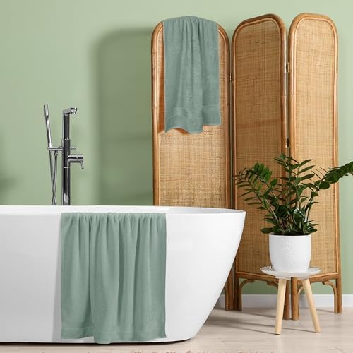Belizzi Home Cotton 2 Pack Oversized Bath Towel Set 28x55 inches, Large Bath Towels, Ultra Absorbant Compact Quickdry & Lightweight Towel, Ideal for Gym Travel Camp Pool - Jade