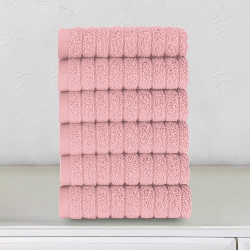 Elegant Comfort 100% Turkish Cotton Corduroy Ribbed Luxury Washcloths 6 Pack Soft 13 x 13 Inch - Higly Absorbent, Durable, Quick Dry, Spa Premium Hotel Quality for Bathroom or Travel, Dusty Rose