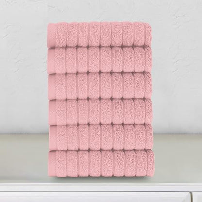 Elegant Comfort 100% Turkish Cotton Corduroy Ribbed Luxury Washcloths 6 Pack Soft 13 x 13 Inch - Higly Absorbent, Durable, Quick Dry, Spa Premium Hotel Quality for Bathroom or Travel, Dusty Rose