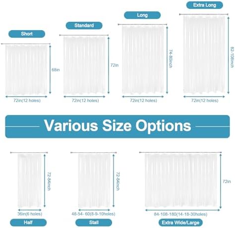 EurCross Narrow Wide 54 by 78 inch Long Shower Curtain Liner with 5 Magnets