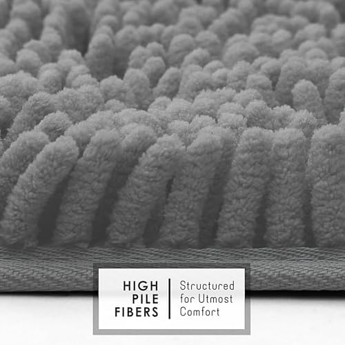 Hearth & Harbor Bathroom Rugs, Chenille Bath Mat - Machine Washable Bath Mats for Bathroom Non-Slip Backing Rubber, Quick Dry Bathroom Mat, 20 x 32 - Frost Grey