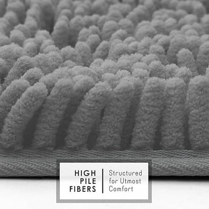 Hearth & Harbor Bathroom Rugs, Chenille Bath Mat - Machine Washable Bath Mats for Bathroom Non-Slip Backing Rubber, Quick Dry Bathroom Mat, 20 x 32 - Frost Grey