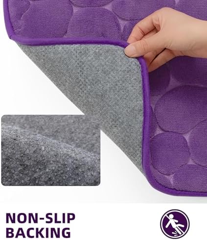 YIHOUSE Memory Foam Runner Rug, Cobblestone Bathroom Runner Rugs Super Water Absorbent Bath Mats for Bathroom Machine Washable Bath Rugs for Hallway Bedroom Laundry Room(24 x 47,Eggplant)