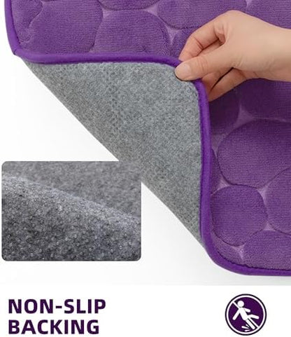 YIHOUSE Memory Foam Bath Mat Cobblestone Bathroom Rugs Super Water Absorbent Bath Mats for Bathroom Machine Washable Bath Rugs(20 x 32,Eggplant)
