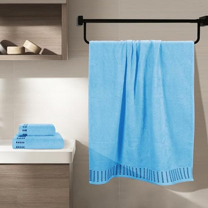 BELIZZI HOME Ultra Soft 3 Pack Cotton Towel Set, Contains a Bath Towels 28x55 inch, a Hand Towels 16x24 inch & a Wash Cloths 12x12 inch, Ideal Everyday use, Compact & Lightweight - Sky Blue