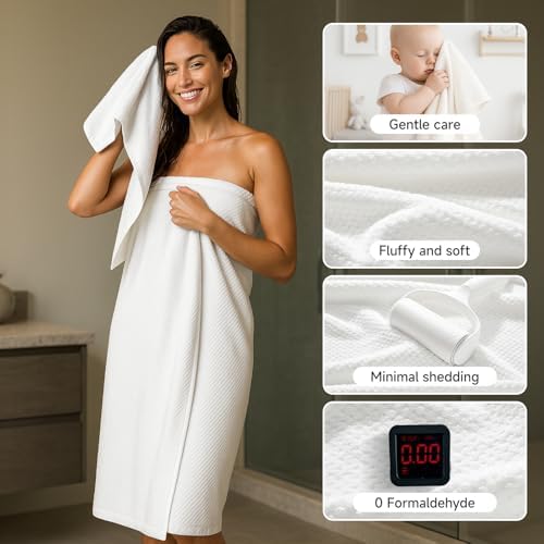 REDKISS Ultra Soft 6 Piece Towel Set, Premium White Towels for Bathroom, Highly Absorbent, Quick Dry, Lightweight Bath Towels Set Collection, Includes 2 Bath Sheets, 2 Hand Towels, 2 Washcloths