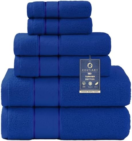 COZYART Bath Towel Set 6 PCS, Royal Blue Luxury 100% Turkish Cotton 650GSM