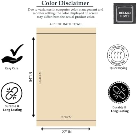 Belizzi Home 4 Pack Bath Towel Set 27x54, 100% Ring Spun Cotton, Ultra Soft Highly Absorbent Machine Washable Hotel Spa Quality Bath Towels for Bathroom, 4 Bath Towels - Light Blue
