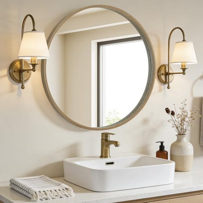 WallBeyond Round Wood Mirror 28" Circle Wall Mirror for Bathroom Round Wall Mirror for Wall Decor, Vanity, Entryway Living Room, Honey