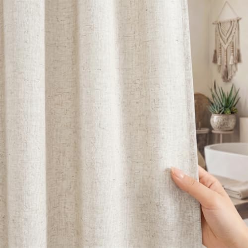 Linen Shower Curtain Boho Cream Shower Curtain with Tassels 72"W x 96"L