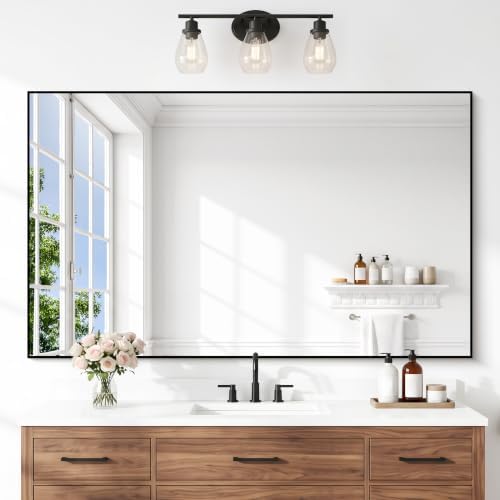 DESBING Black Bathroom Mirror for Wall, 30x50 Inch Rectangle Mirrors with Metal Frame, Modern Vanity Wall Mirror Decor for Entryway Hangs, Bathroom Living Room Horizontal or Vertical