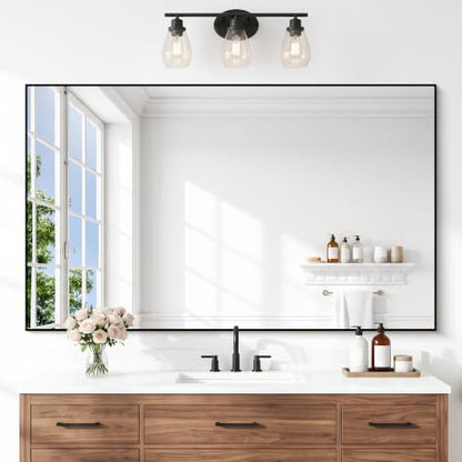 DESBING Black Bathroom Mirror for Wall, 30x50 Inch Rectangle Mirrors with Metal Frame, Modern Vanity Wall Mirror Decor for Entryway Hangs, Bathroom Living Room Horizontal or Vertical