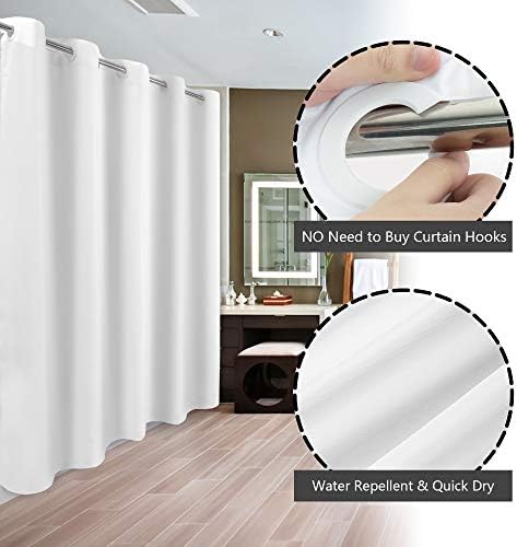 River Dream Extra Long Shower Curtain No Hooks or Liner Needed, White