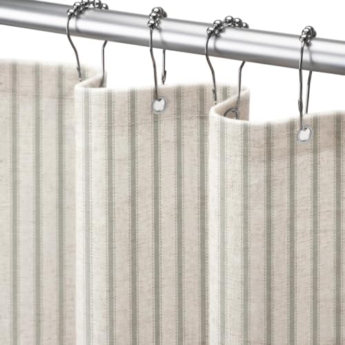 Farmhouse Striped Shower Curtain Sage Green Vintage Linen Curtain 72W X 72L
