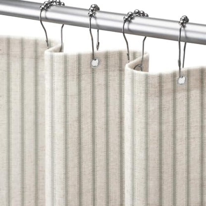 Farmhouse Striped Shower Curtain Sage Green Vintage Linen Curtain 72W X 72L