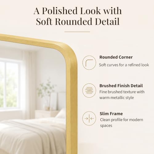 2-Pack 24x36 Inch Brushed Gold Rounded Rectangle Vanity Mirrors