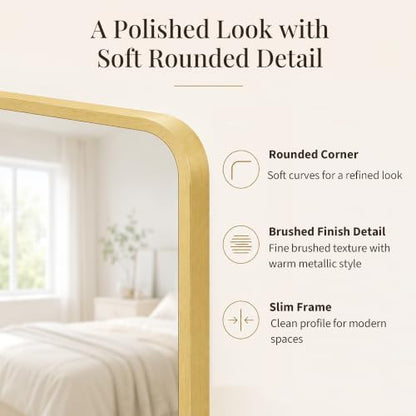 24x36 Inch Brushed Gold Rounded Rectangle Bathroom Vanity Mirror