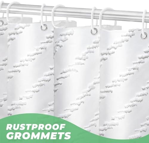 White Boho Fabric Shower Curtain 60 x 72 Inches