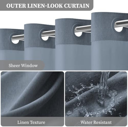 BTTN 72x87 Ringless Linen Textured Shower Curtain with Snap in Liner, Blue