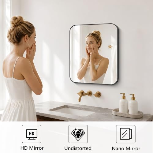 DESBING 16"x20" Bathroom Mirror for Over Sink, Black Framed Wall Mirror