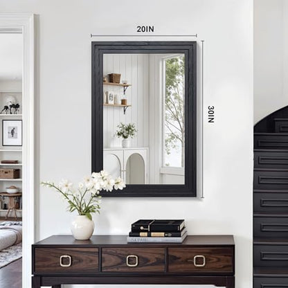 Farmhouse Rustic Wood Framed Bathroom Vanity Mirror for Wall, 20x30, Black