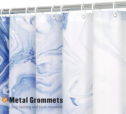 Navy Blue Marble Fabric Shower Curtain, Abstract Watercolor, 72 x 72