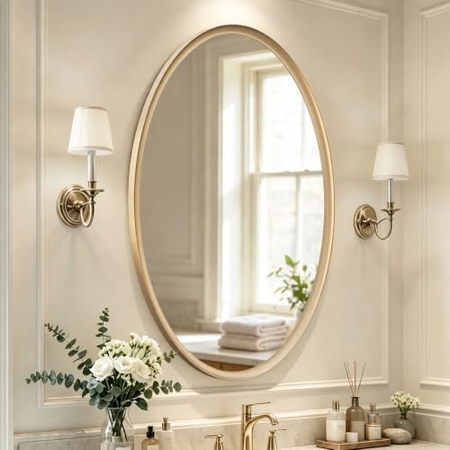 USHOWER Brushed Gold Oval Bathroom Mirror 20x28 Inch