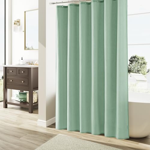 Naturoom Linen Shower Curtain 96 Inch Long for Bathroom Aqua Green 1 Panel
