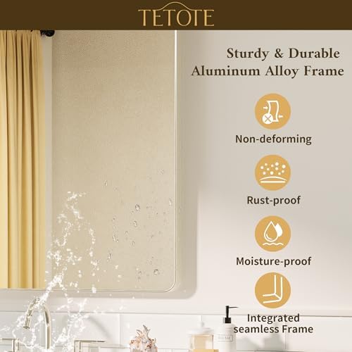 TETOTE 55 x 36 Inch Brushed Nickel Mirror Metal Framed Bathroom Mirror, Tempered Glass, Modern Farmhouse Wall Mounted Mirror for Decorative(Horizontal/Vertical)