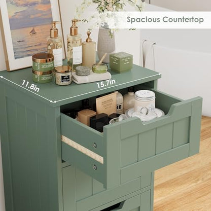 FOTOSOK Bathroom Cabinet, Bathroom Storage Cabinet with 5 Drawers, Green