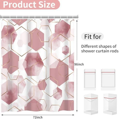 deFouliao Pink Modern Shower Curtain Geometric Grid Art Abstract Waterproof Bathroom Curtain for Bathtub Home Hotel Decor, Washable with Hooks, 72x96 Inch