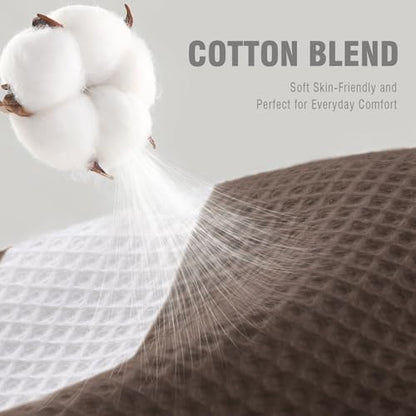 Waffle Weave Shower Curtain Heavyweight Cotton Fabric Brown 72Wx72L