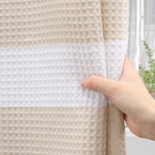 Beige Strip Waffle Weave Shower Curtain Heavyweight Cotton Fabric 72Wx72L