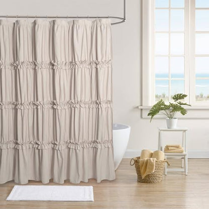 Farmhouse Ruffle Shower Curtain, Camel, 72 x 72 in