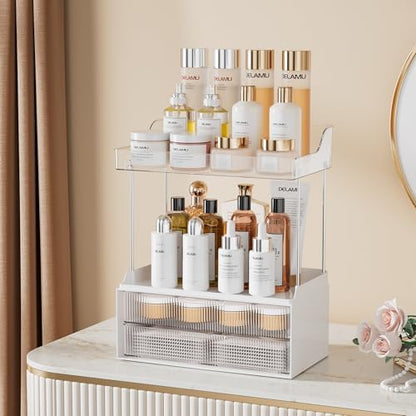 Delamu 4-Tier Makeup Organizer, Bathroom Counter, 2 Drawers,Clear 2Pack